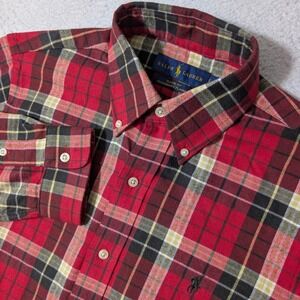 Ralph Lauren Button Down Mens Sm Red Plaid Performance Flannel L/S Shirt
